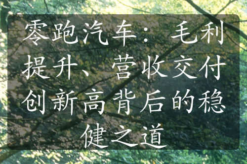 零跑汽車：毛利提升、營(yíng)收交付創(chuàng)新高背后的穩(wěn)健之道
