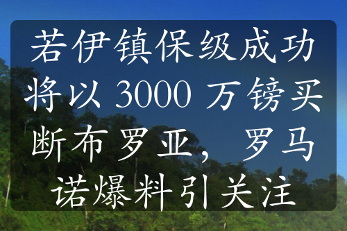 若伊鎮(zhèn)保級(jí)成功將以 3000 萬鎊買斷布羅亞，羅馬諾爆料引關(guān)注